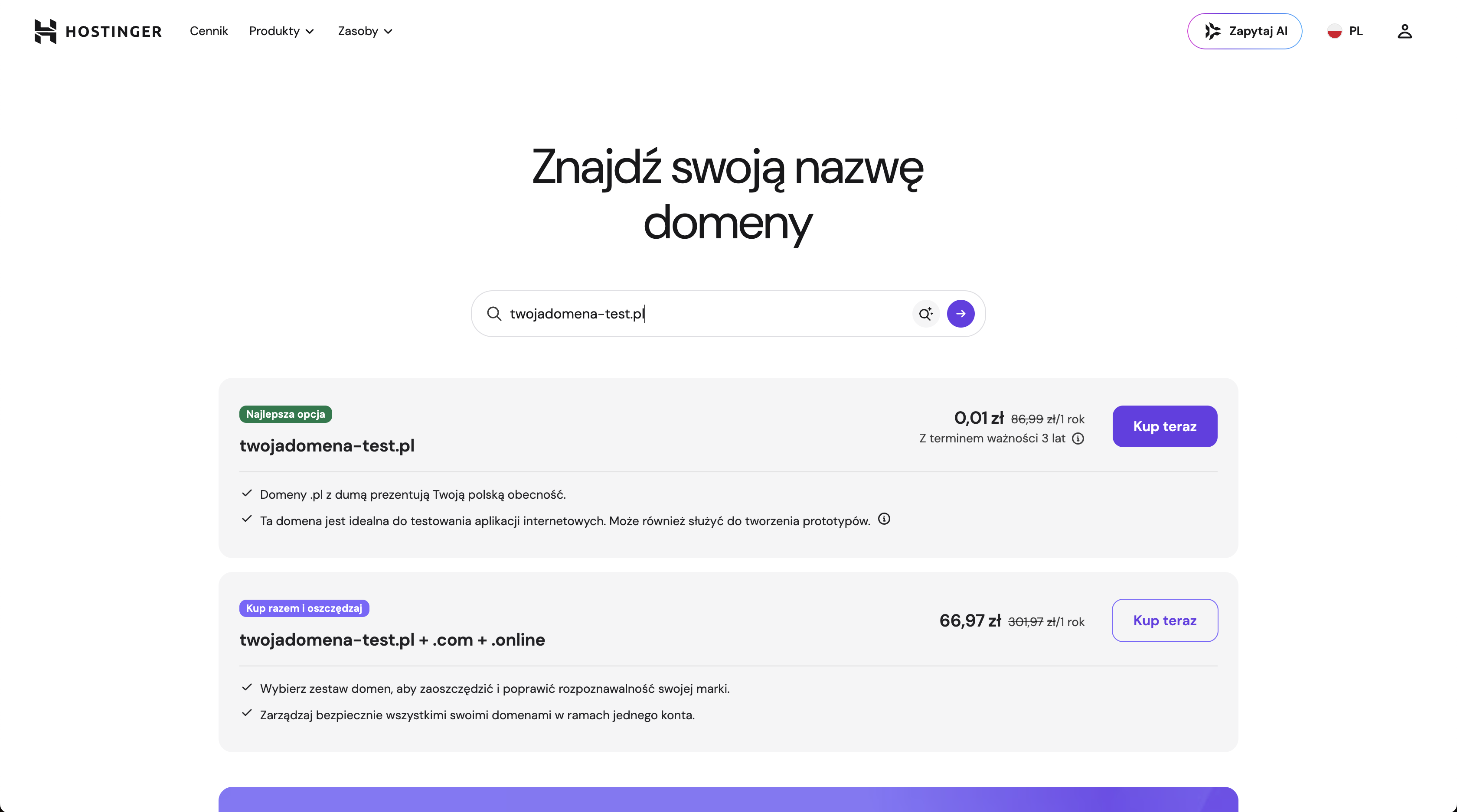 Wyszukiwanie i sprawdzanie dostępności domeny