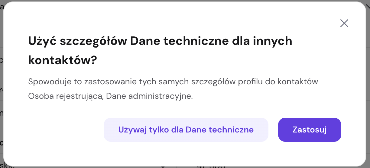 Potwierdzenie zapisu tylko dla danych technicznych