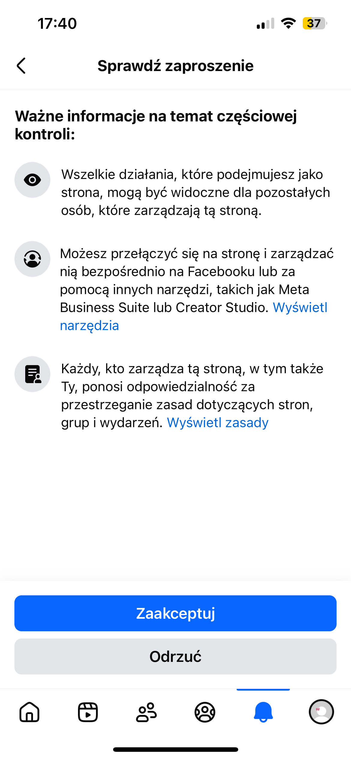 Przycisk Zaakceptuj kończący proces