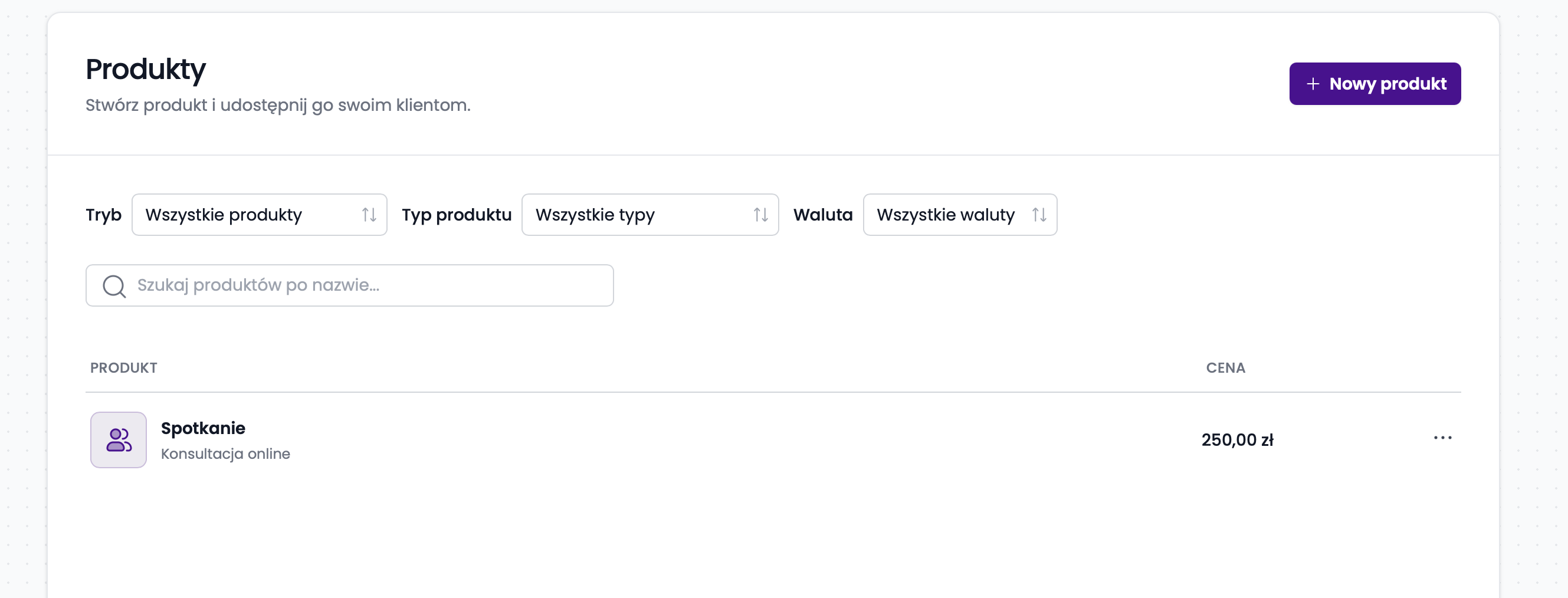 Lista produktów w Naffy
