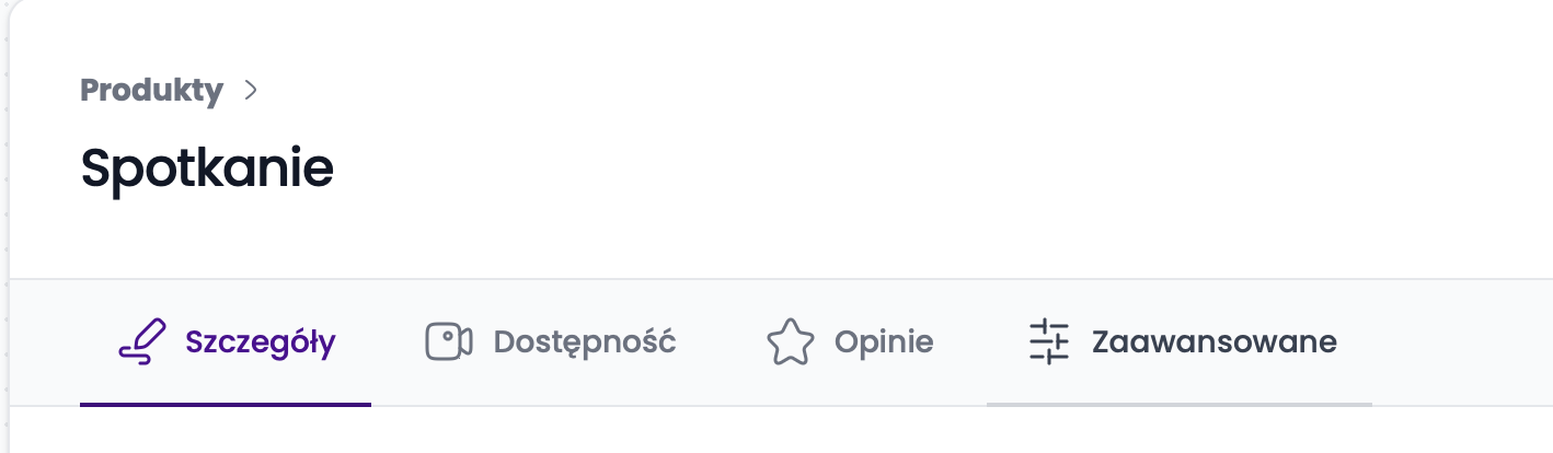 Zakładka Zaawansowane w produkcie