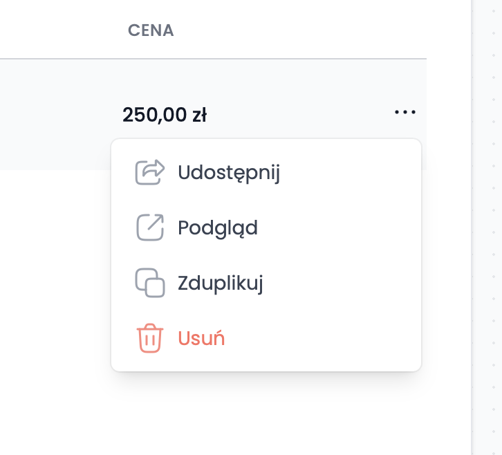 Opcje zarządzania produktem