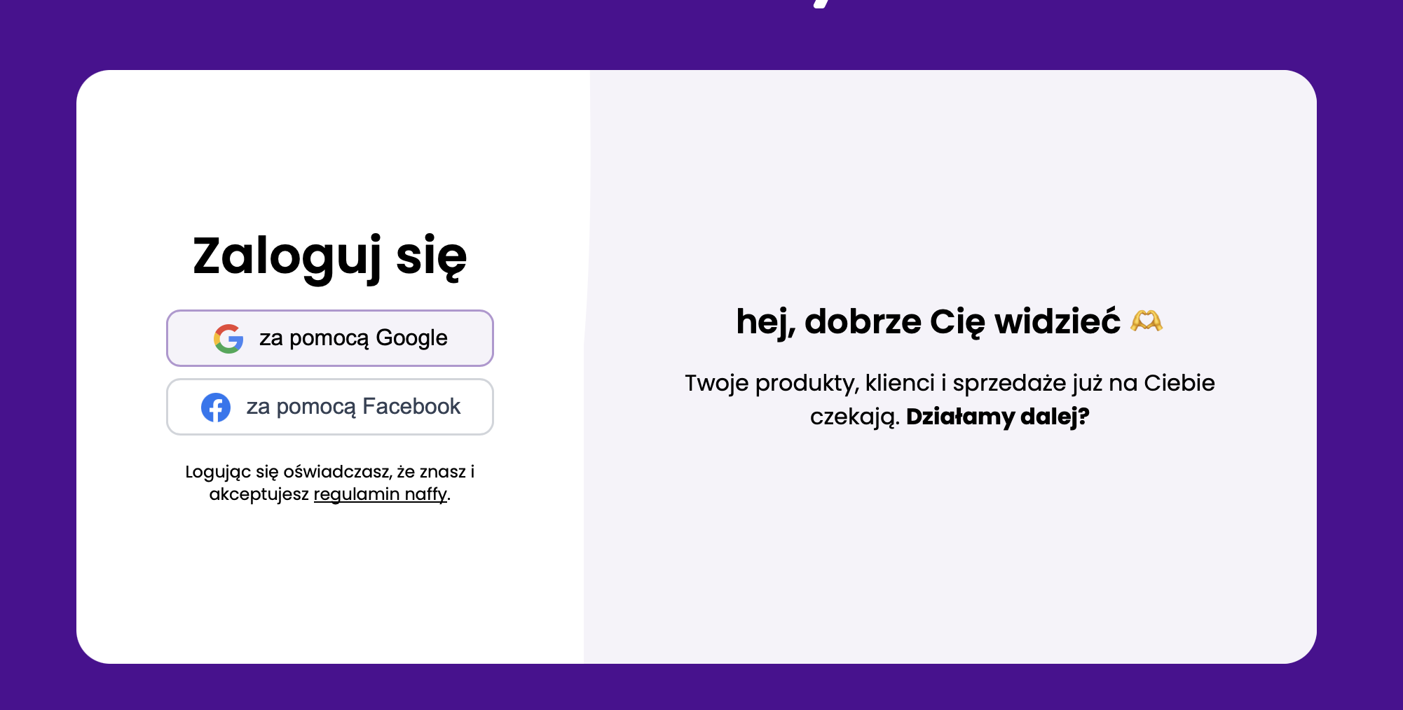 Ekran logowania Naffy