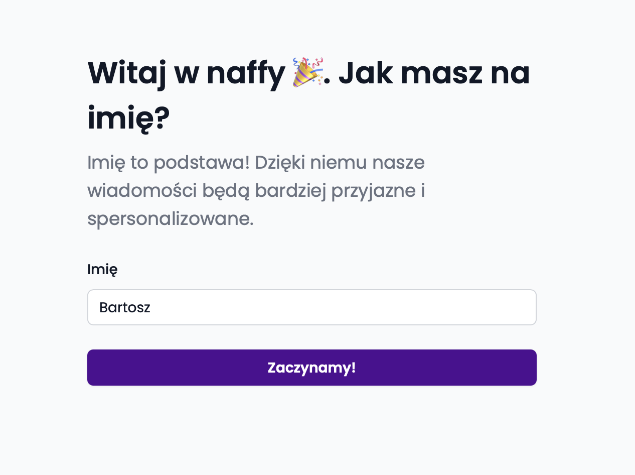 Ekran powitalny Naffy