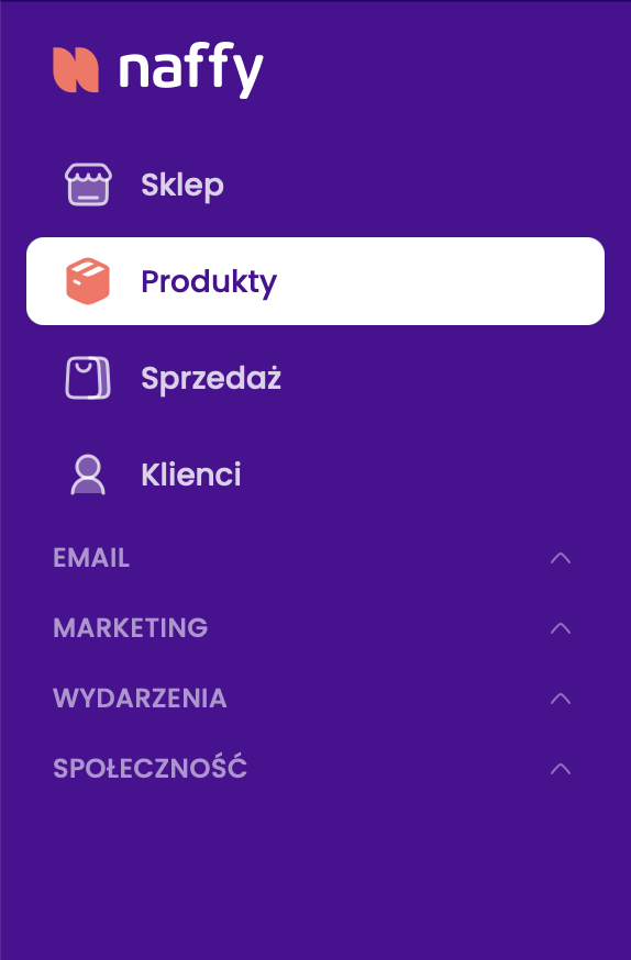 Menu boczne w panelu Naffy