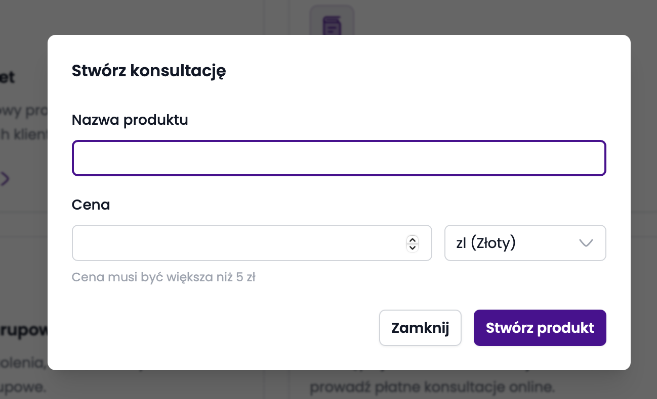 Okienko tworzenia konsultacji
