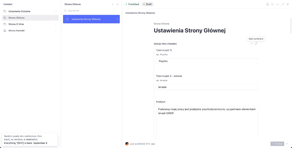 Panel edycji zawartości strony