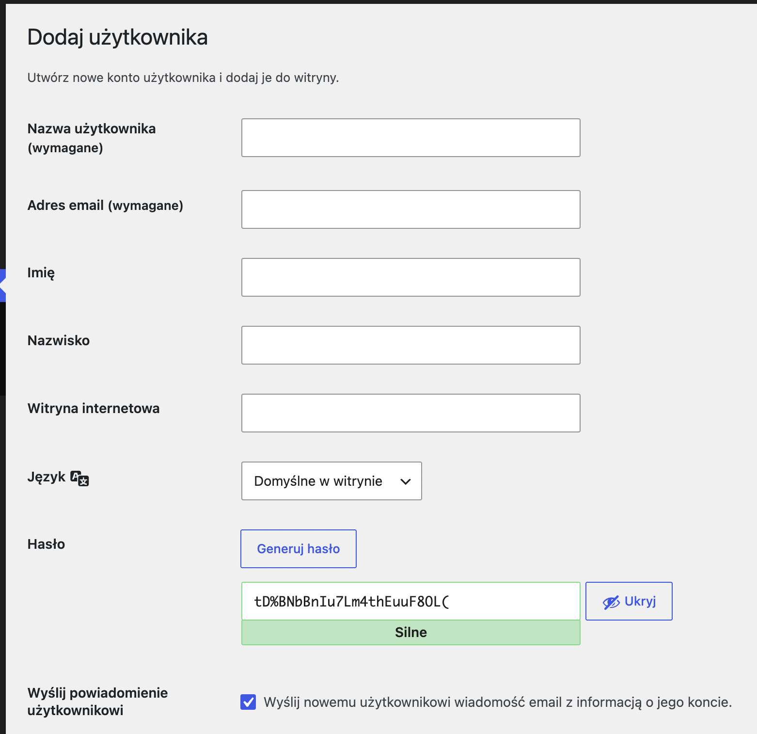 Uzupełnianie formularza z danymi administratora