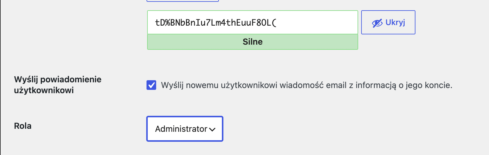 Wybór roli administratora